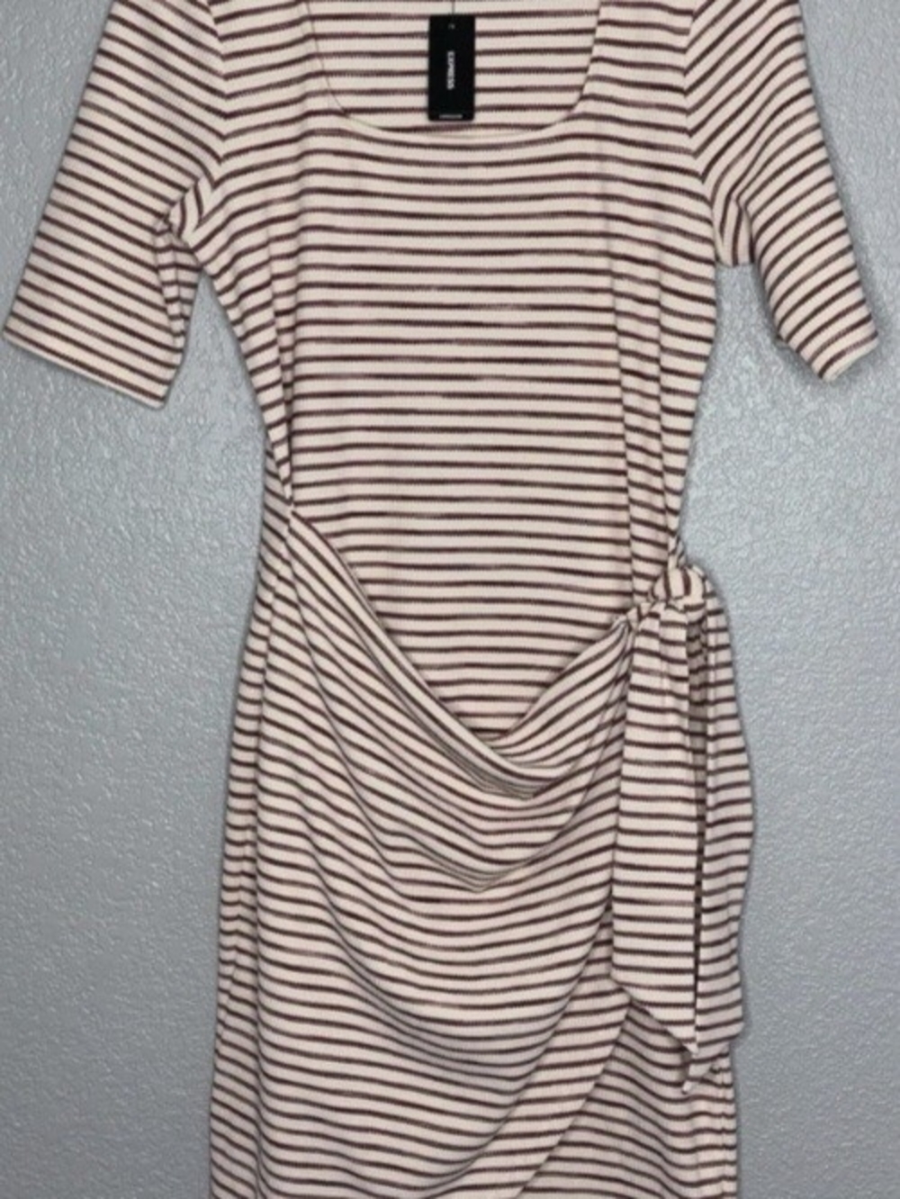 Express Pink Striped Tie-Waist Midi Dress - Picture 2 of 7